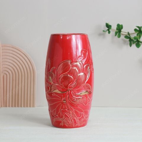 Lọ bom men đỏ khắc nổi | Quà tặng cho đại biểu trong Đại hội các cấp