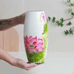 Lọ bom sơn mài vẽ sen H30 in logo