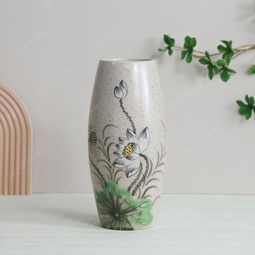 Quà tặng Đại hội Đảng - Lọ hoa men chấm vẽ sen