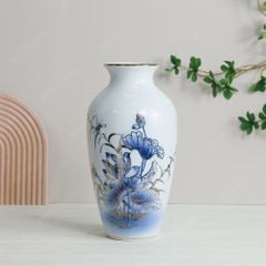 Lọ hoa Sen xanh cobalt vẽ vàng H27