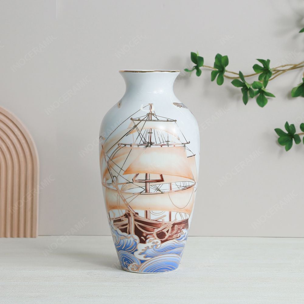 Lọ hoa Thuận buồm kẻ vàng