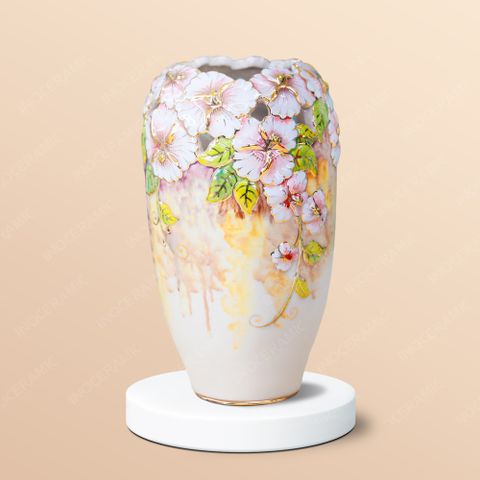 Lọ loang hoa anh thảo đắp nổi vẽ vàng H25