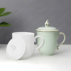 Ly sứ quai tim nắp ngọn lửa in logo