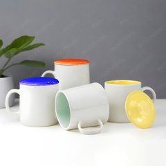 Ly sứ hiện đại quai C có nắp lòng màu in logo