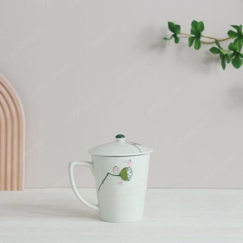 Quà tặng Đại hội Đảng - Bộ 02 ly vẽ tay có nắp sen hồng 350ml