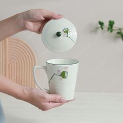 Quà tặng Đại hội Đảng - Bộ 02 ly vẽ tay có nắp sen hồng 350ml