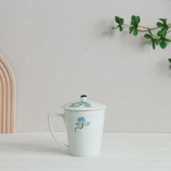 Quà tặng Đại hội Đảng - Bộ 02 ly vẽ tay có nắp sen xanh 350ml