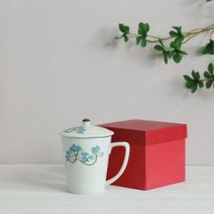 Quà tặng Đại hội Đảng - Bộ 02 ly vẽ tay có nắp sen xanh 350ml