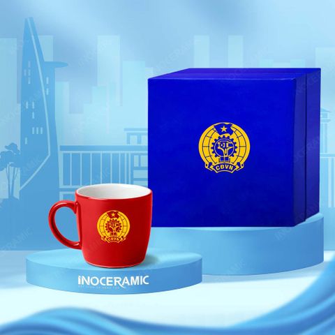 Quà tặng Công đoàn - Ly sứ quai C lùn men bóng in logo