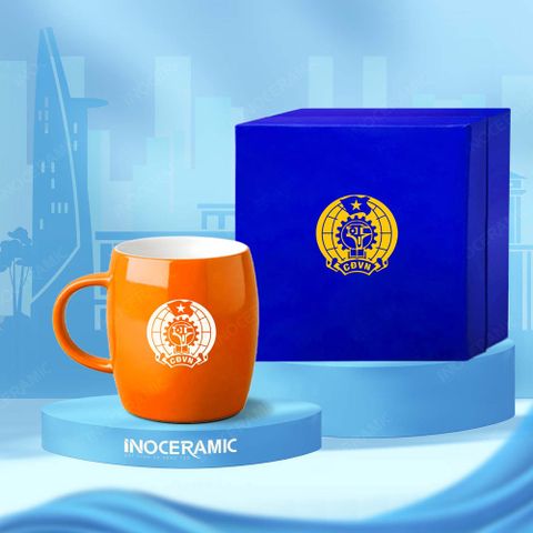 Quà tặng Công đoàn - Ly sứ trứng đại men bóng in logo