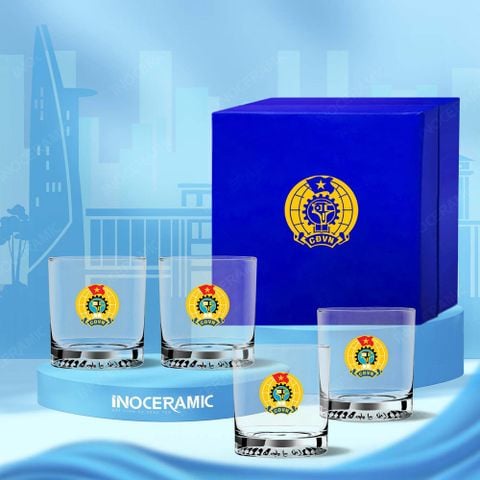 Quà tặng Công đoàn - Bộ 4 ly thủy tinh cao cấp in logo