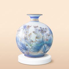 Quả hút lộc đầm sen xanh cobalt vẽ vàng H30