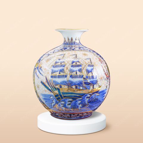 Quả hút lộc Thuận buồm hoa mai xanh cobalt vẽ vàng H30