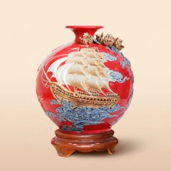 Quả hút lộc men đỏ Thuận buồm đắp nổi H30