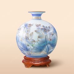 Quả hút lộc đầm sen xanh cobalt vẽ vàng H30