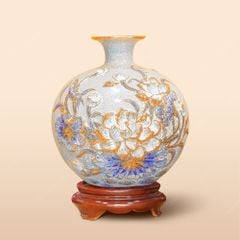 Quả hút lộc men rạn sen đắp nổi vẽ vàng H30
