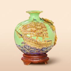 Quả hút lộc men lục Thuận buồm đắp nổi vẽ vàng H25
