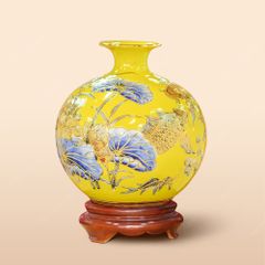 Quả hút lộc men vàng sen chép khắc nổi vẽ vàng H30
