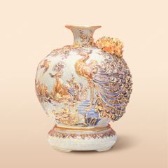 Quả hút lộc men rạn Khổng tước đắp nổi vẽ vàng H30