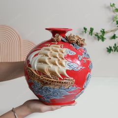 Quả hút lộc men đỏ Thuận buồm đắp nổi H30