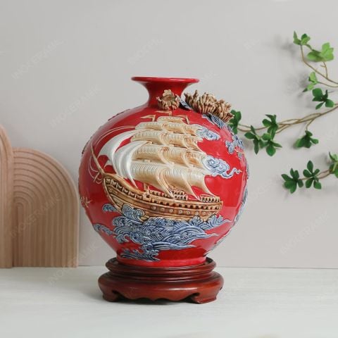 Quả hút lộc men đỏ Thuận buồm đắp nổi H30