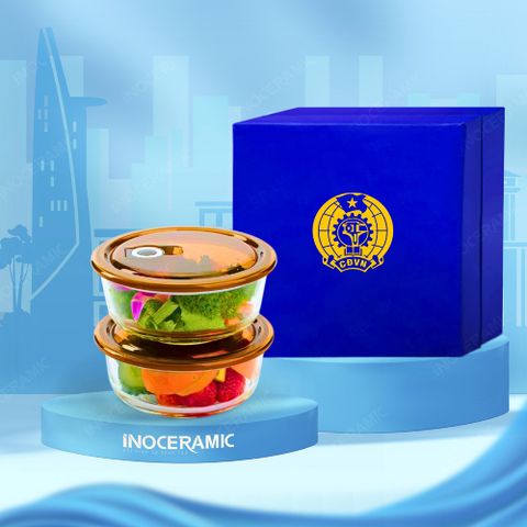 Quà tặng Công đoàn - Cặp thố thuỷ tinh đựng thực phẩm in logo