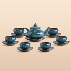 Bộ ấm trà Châu Sa bảo bình men lam hoả biến