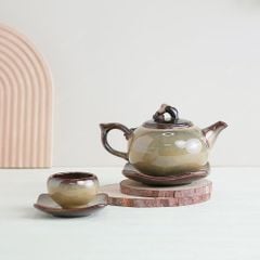 Bộ ấm trà quả hồng lòng hoa men ghi hoả biến