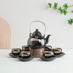 Bộ ấm trà Yên Hoa men nâu hoả biến