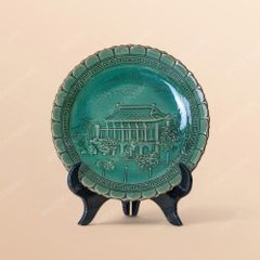 Đĩa trưng bày Bến Cảng Nhà Rồng khắc nổi men rạn in logo