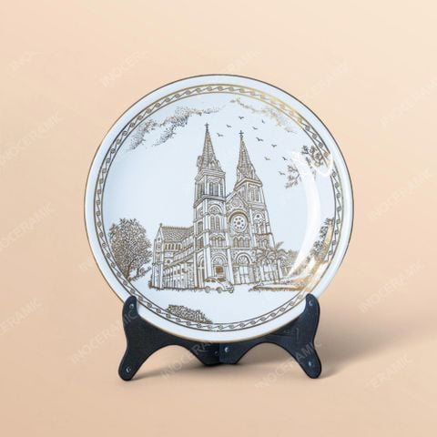Đĩa trưng bày biểu tượng Thành phố Hồ Chí Minh vẽ vàng in logo