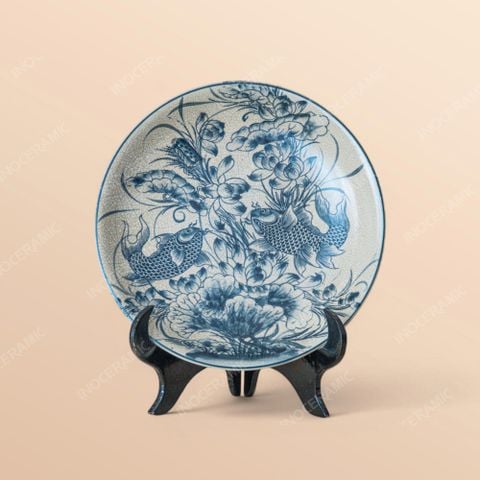 Đĩa trưng bày Song Ngư Cát Hạnh men rạn in logo