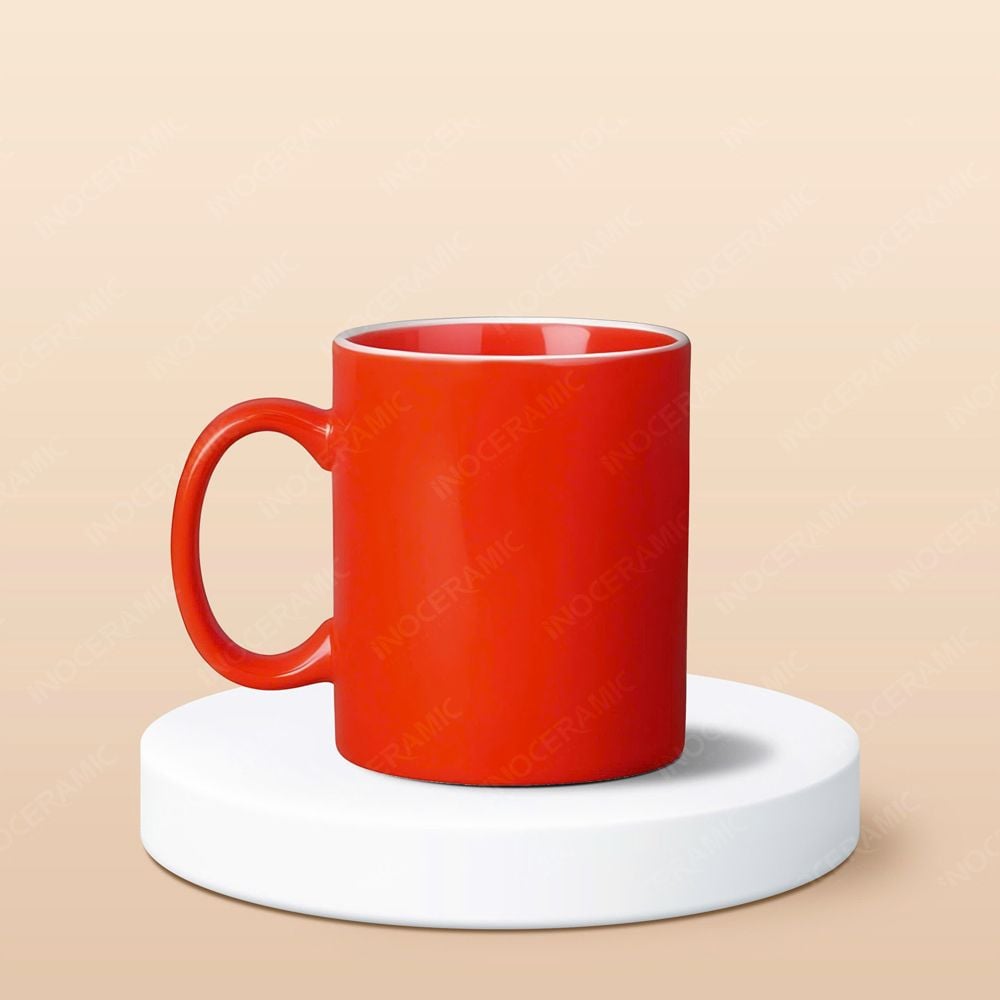Ly sứ trụ quai C men màu kẻ miệng in logo