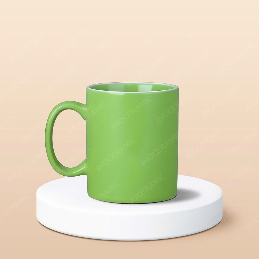 Ly sứ trụ quai C men màu kẻ miệng in logo