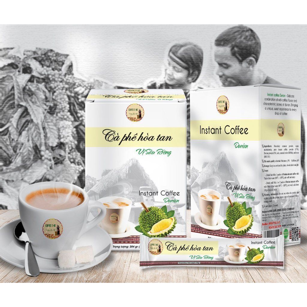 Cà Phê Hòa Tan Vị Sầu Riêng-  Ê Đê Café - Hộp 12 gói