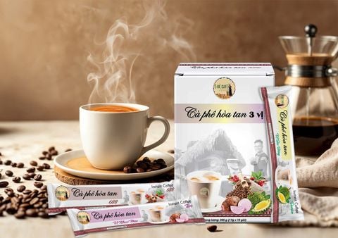 Cà Phê Hòa Tan 3 Vị ( Sầu riêng, Khoai môn, 688) - Ê Đê Café - Hộp 15 gói
