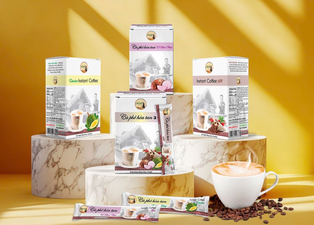Cà Phê Hòa Tan 3 Vị ( Sầu riêng, Khoai môn, 688) - Ê Đê Café - Hộp 15 gói