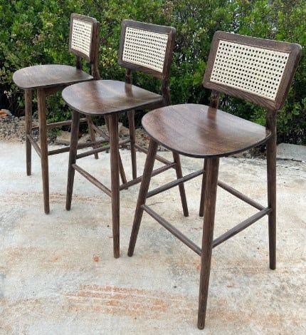  Ghế bar gỗ tần bì, lưng mây mắt cáo - 450 x 410 x 740/1020mm 