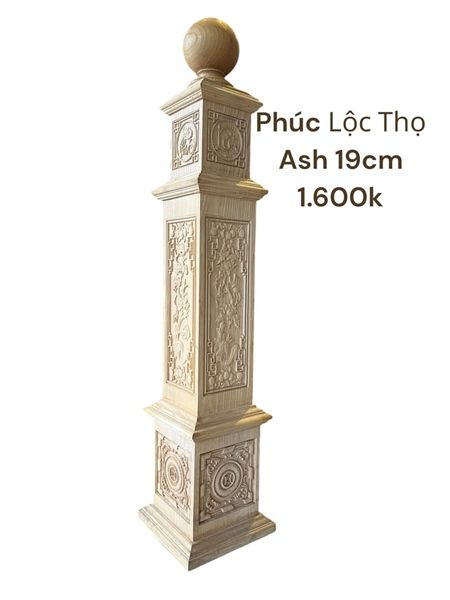 Trụ cầu thang gỗ ASH Phúc Lộc Thọ size 19cm