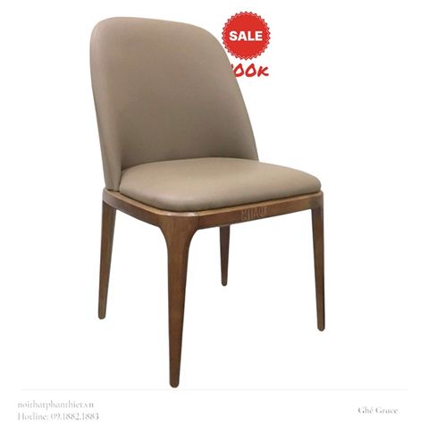  Ghế ăn Grace không tay màu óc chó, nệm xám 560 x 450 x 810mm 