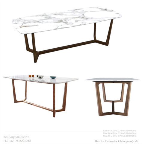  Combo bàn ăn Concodor chân gỗ ASH mặt đá 1m4 + 6 Ghế Grace 