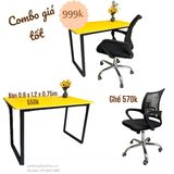  Combo bàn chân sắt U màu đen, mặt bàn ngẫu nhiên + Ghế xoay lưng lưới đen 