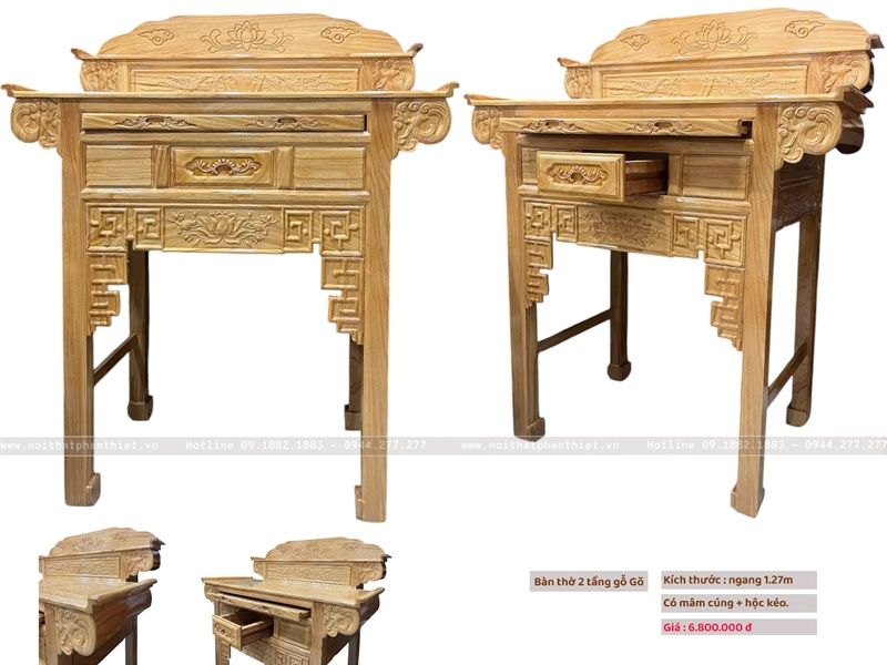 Bàn thờ gỗ tràm màu óc chó 2 tầng 1270 x 610 x 1170 - 1530mm