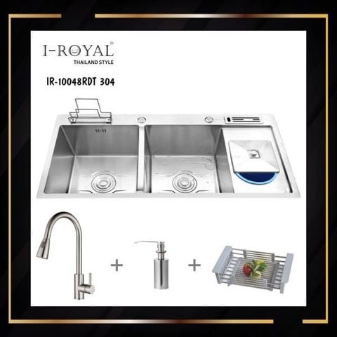  Chậu rửa chén Inox 304 đúc cao cấp I-Royal 10048RDT KS ( CRC, vòi dây rút I-6009, khay rút, bình xà phòng) 