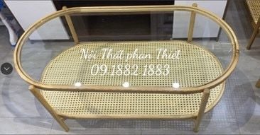  Bàn sofa oval gỗ tần bì kính trắng mây mắt cáo 1200 x 600 x 520mm 