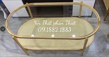 Bàn sofa oval gỗ tần bì kính trắng mây mắt cáo 1200 x 600 x 520mm