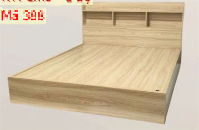 Giường MDF KCM vân gỗ màu 388, đầu có kệ 1m8