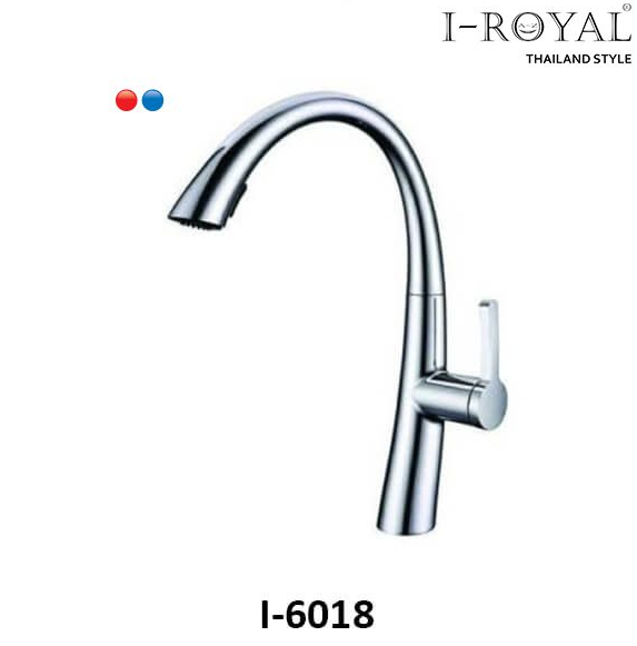 Vòi rửa chén NL dây rút đồng thau mạ Crome I-Royal I-6018