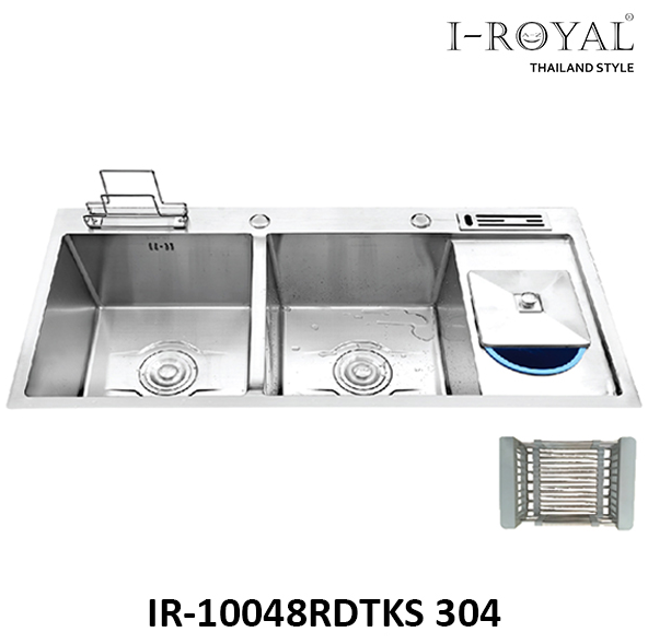 Chậu rửa chén Inox 304 đúc cao cấp I-Royal 10048RDT KS ( CRC, vòi dây rút I-6009, khay rút, bình xà phòng)