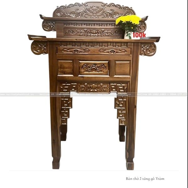 Bàn thờ gỗ tràm màu óc chó 2 tầng 1070 x 610 x 1170 - 1570mm